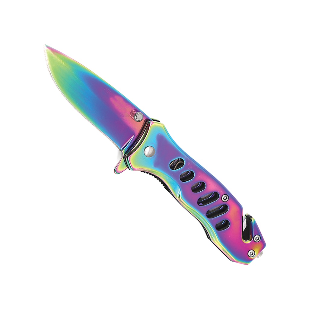 SAMPLE -Prism Rescue Spring-Assisted Rescue Knife - Rainbow Iridescent