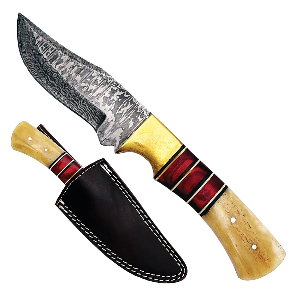 SAMPLE -Heritage Mosaic Field-Pro Hunting Knife - Red Bone Damascus