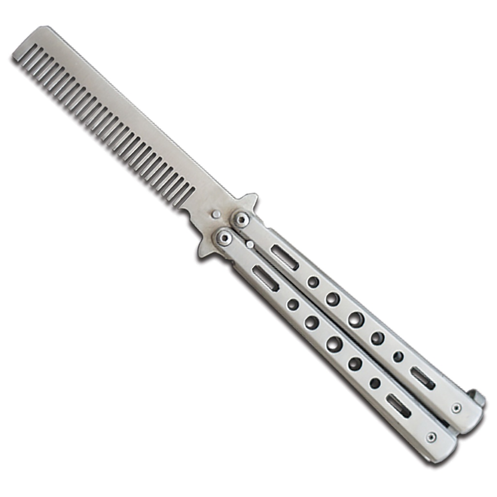 Stealth Groomer Flow Balisong Comb Trainer - Silver Steel