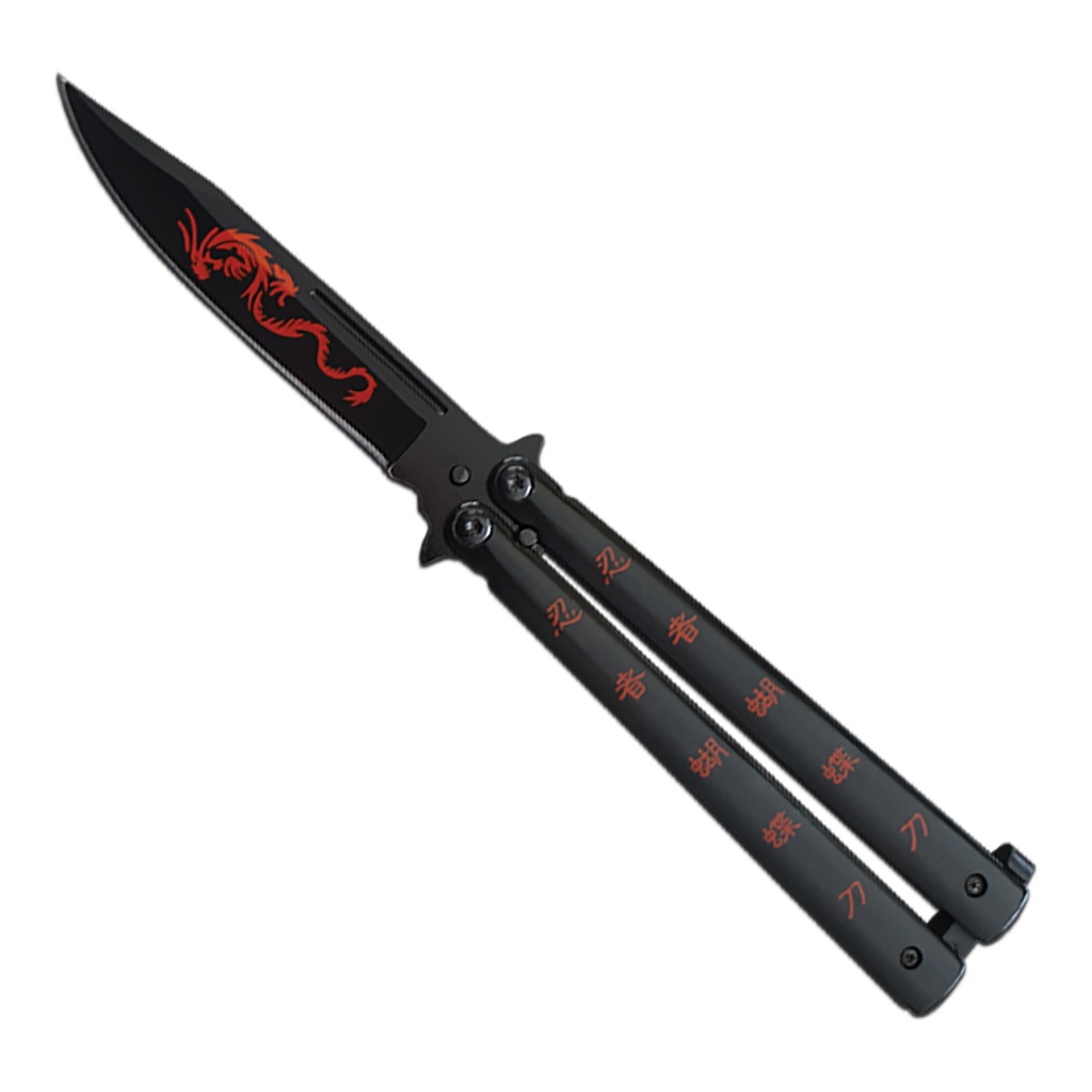 Crimson Wyrm Flip-Balanced Balisong - Matte Black Steel