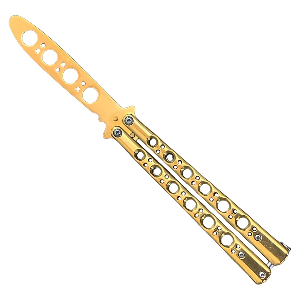 Six-Hole Flow Balance Balisong Trainer - Gold Steel