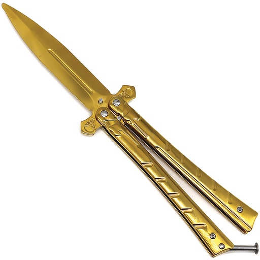 Cross Spear Balanced Balisong Trainer - Gold Steel