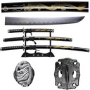 Dragon’s Vigil Display Samurai Sword Set - Black Gold
