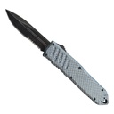 Stonewash Blade Carbon Fiber Pattern Handle OTF Knife - Clip Point Serrated